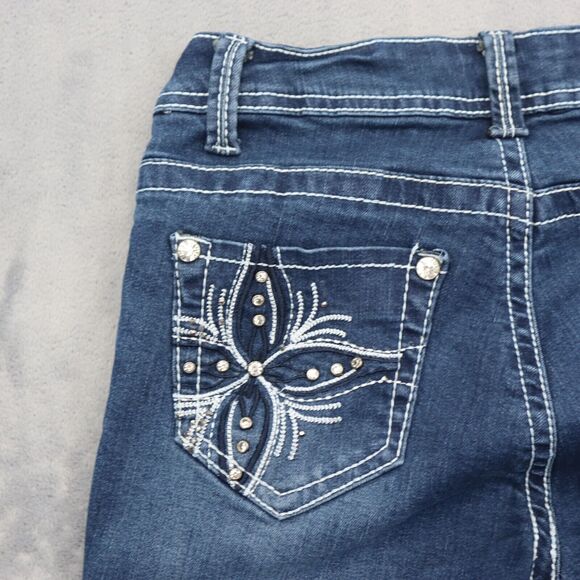 Vivi Diva Pants Womens 5 Blue Denim Flat Front Mid Rise Skinny Pockets Jeans - Picture 16 of 16